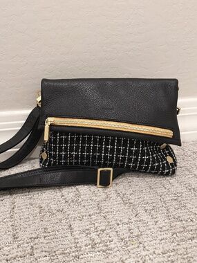 Hammitt VIP Medium Black Leather Crossbody Bag Gold Hardware Foldover